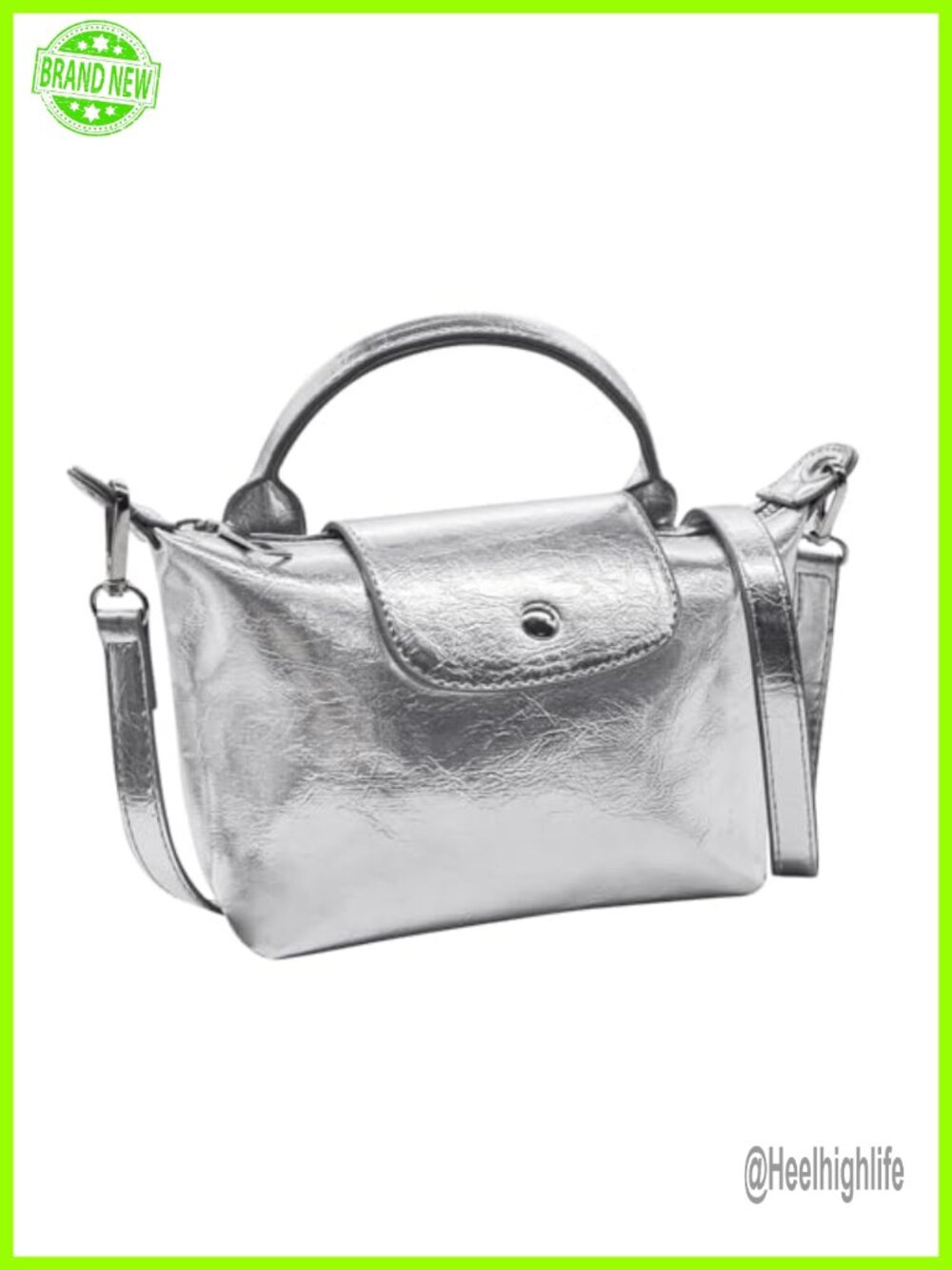 Small Crossbody Bag Metallic PU Leather Mini Hobo Purse Detachable Strap